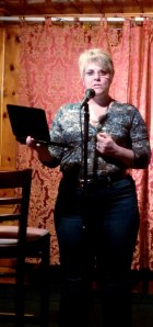 Carol Cizauskas reading poetry at open mic at Wildflower Village, Reno, Nevada. Thursday, 8 May 2014.